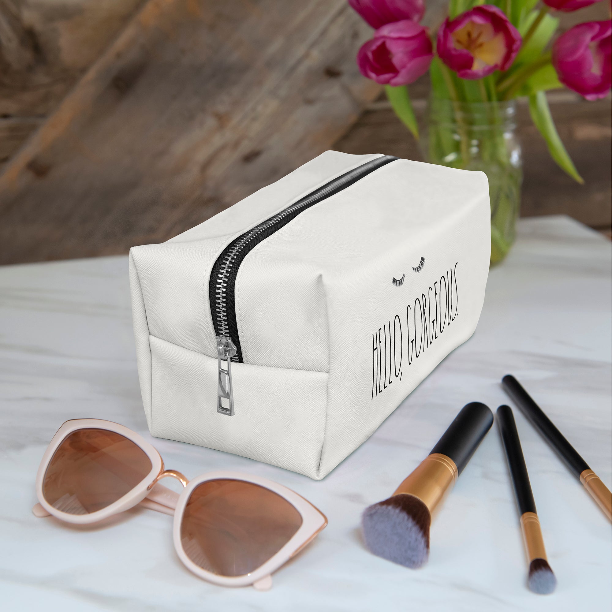 Rae Dunn HELLO GORGEOUS Eyelashes Loaf Cosmetic Bag Studio Oh