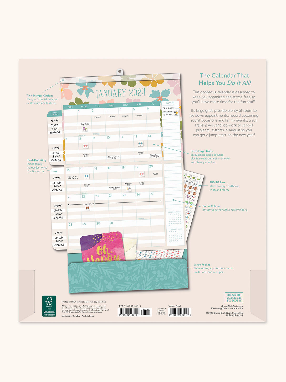 2024 Modern Floral Do It All Wall Calendar