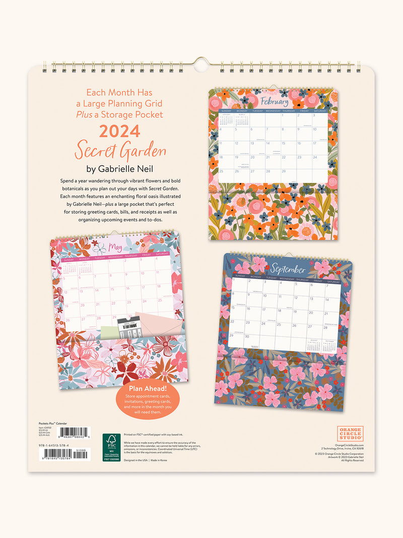 2024 Secret Garden Pockets Plus Calendar
