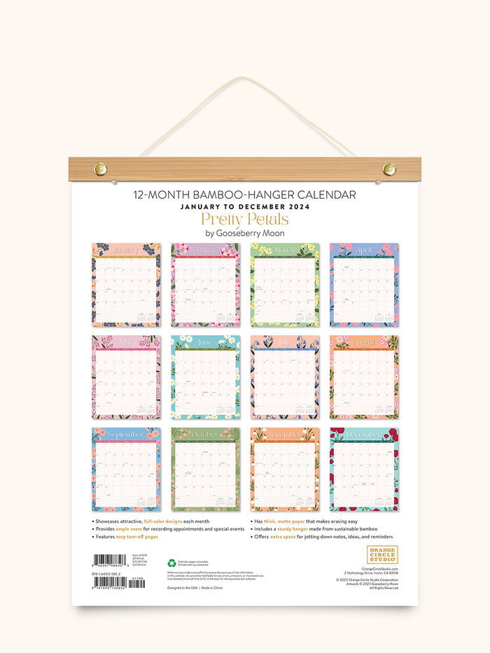 2024 Pretty Petals Bamboo-Hanger Calendar