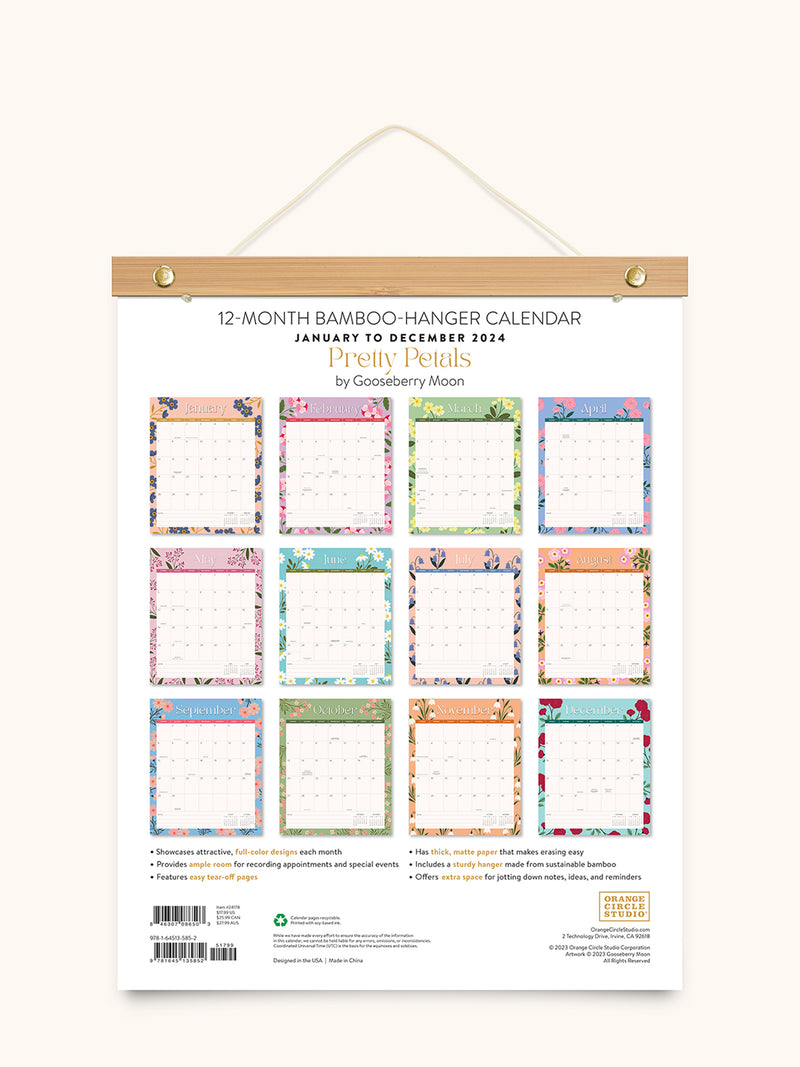 2024 Pretty Petals Bamboo-Hanger Calendar