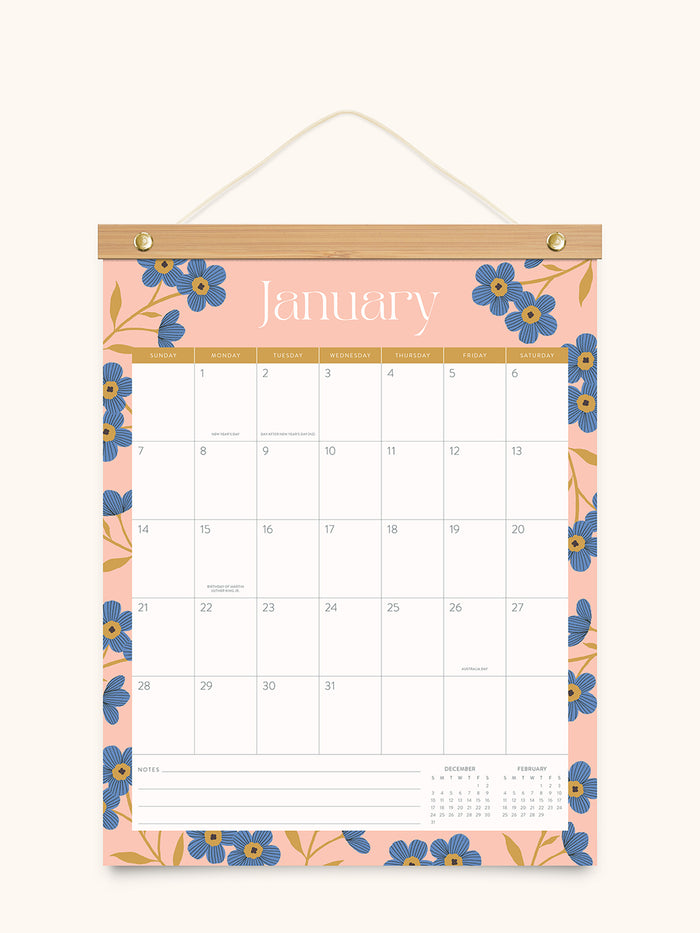 2024 Pretty Petals Bamboo-Hanger Calendar