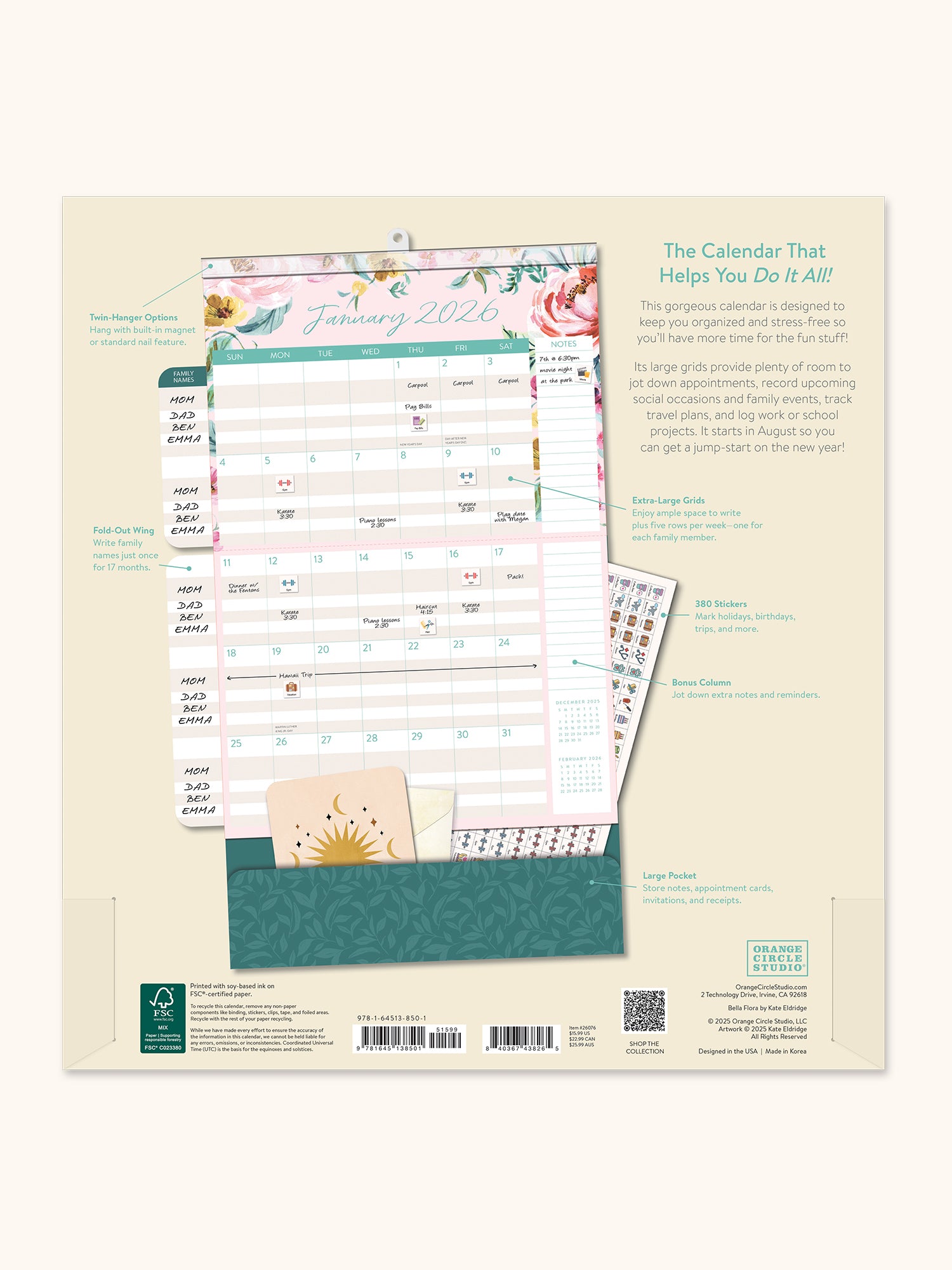 2026 Bella Flora Do It All Wall Calendar