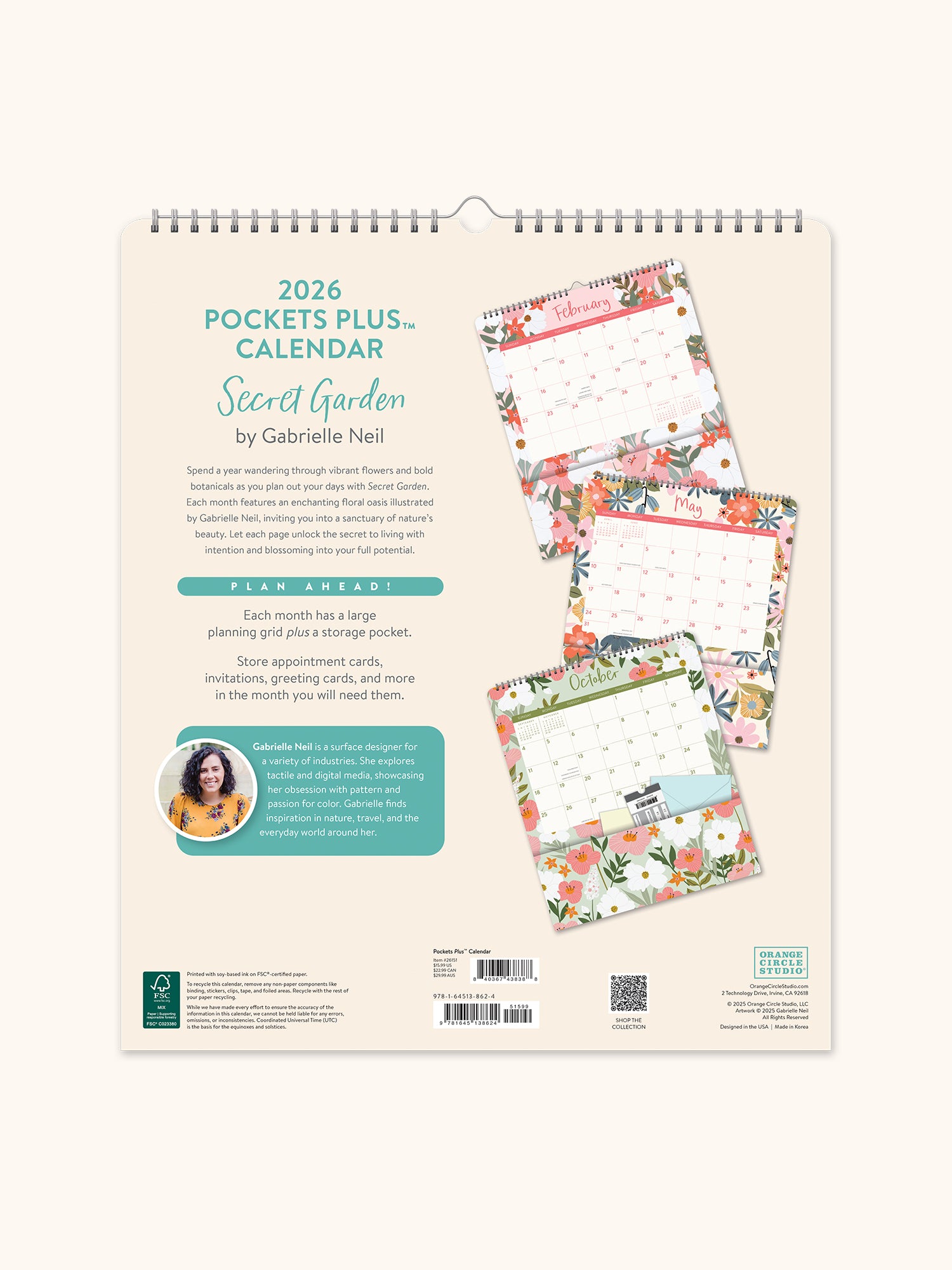 2026 Secret Garden Pockets Plus Calendar Studio Oh!