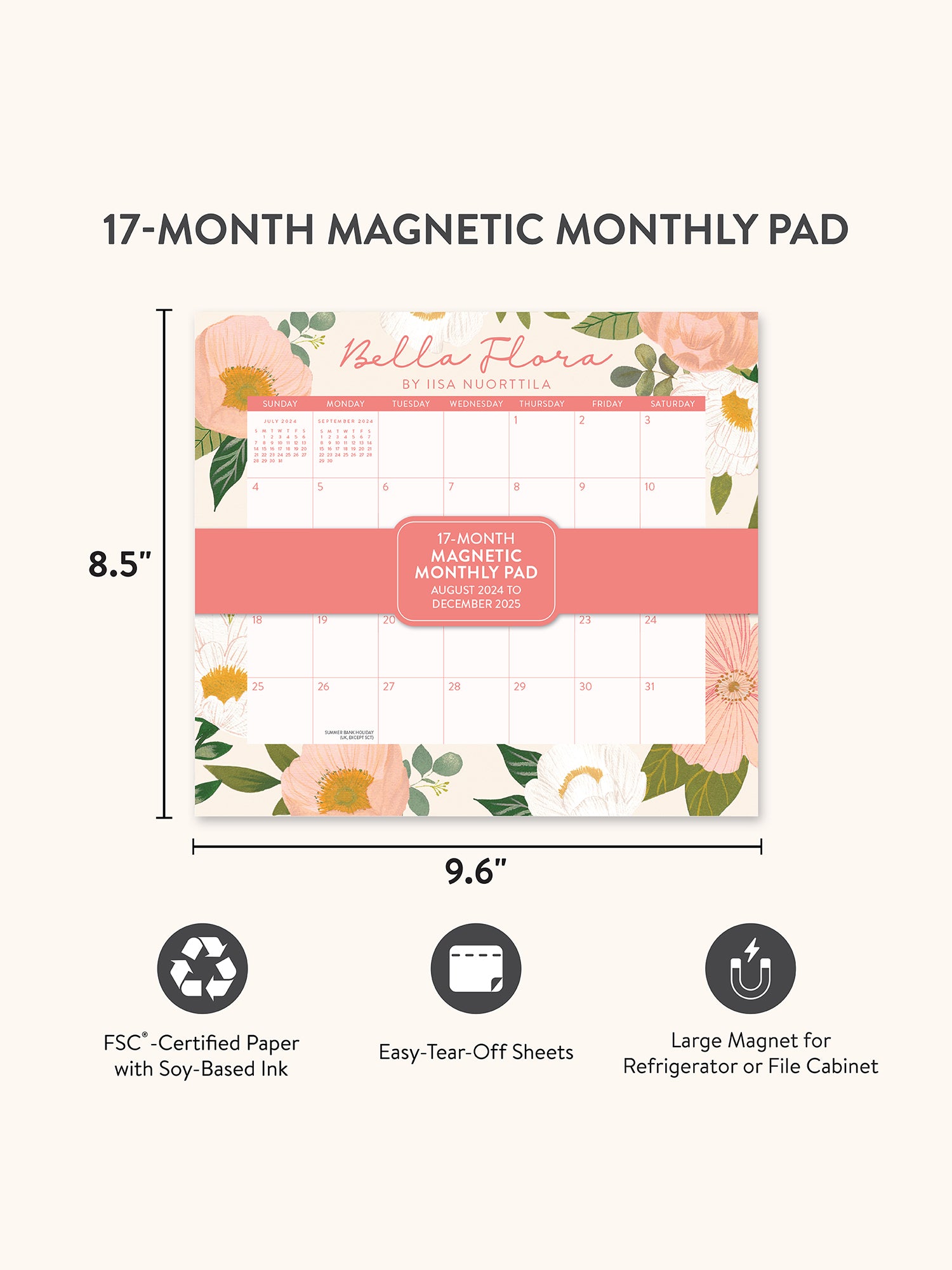 2025 Bella Flora Magnetic Monthly Pad Calendar