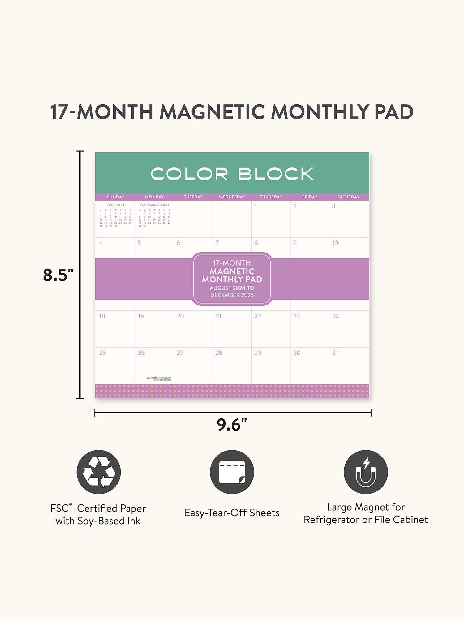 2025 Color Block Magnetic Monthly Pad Calendar