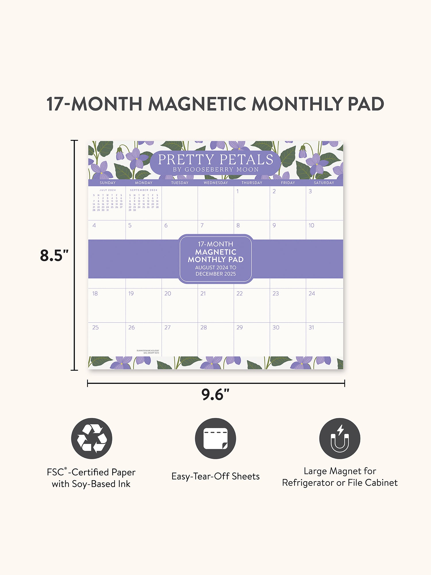 2025 Pretty Petals Magnetic Monthly Pad Calendar