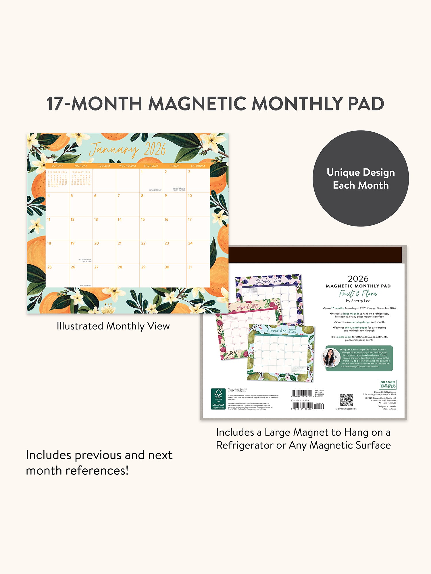 2026 Fruit &amp; Flora Magnetic Monthly Pad