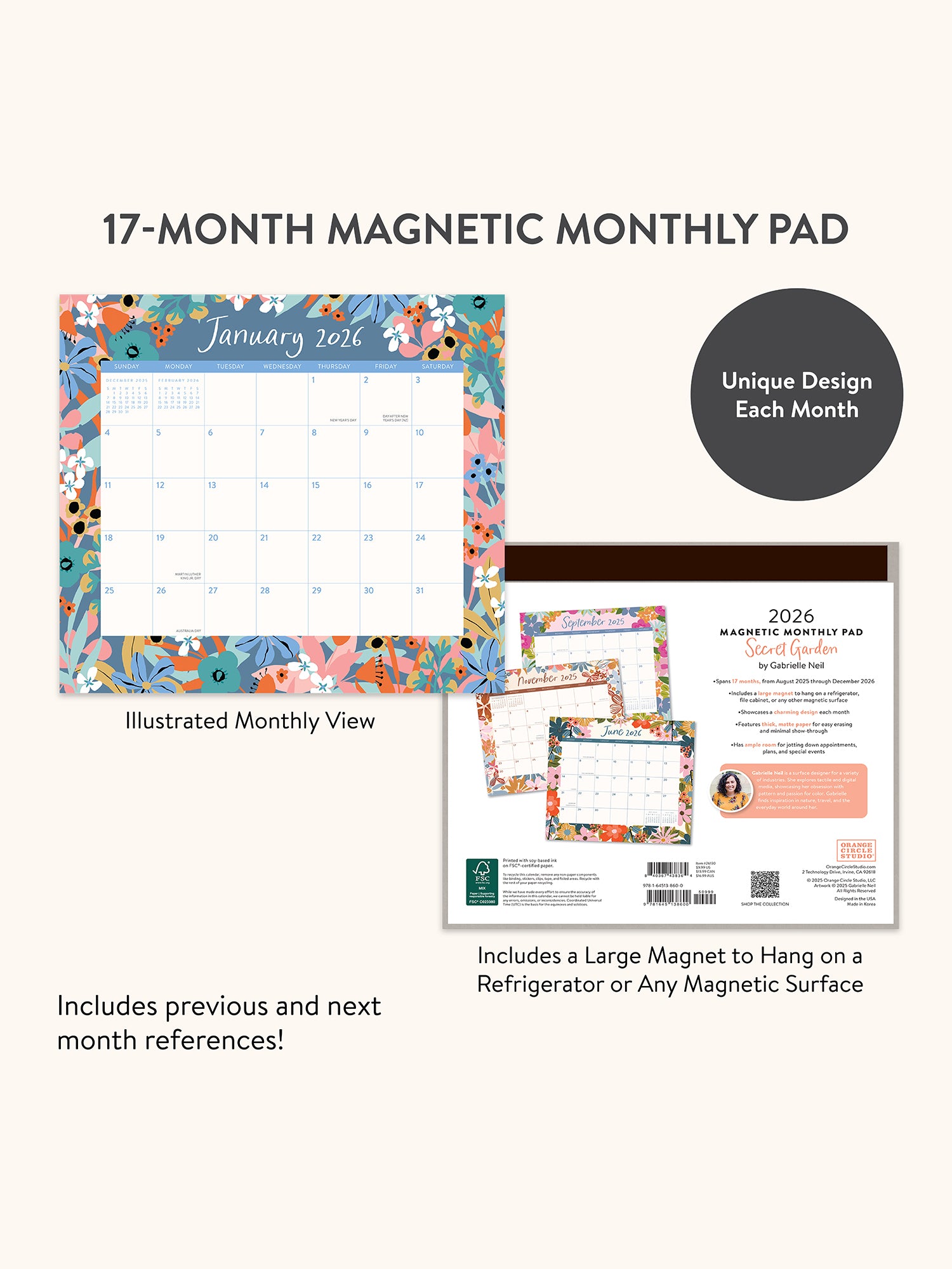 2026 Secret Garden Magnetic Monthly Pad