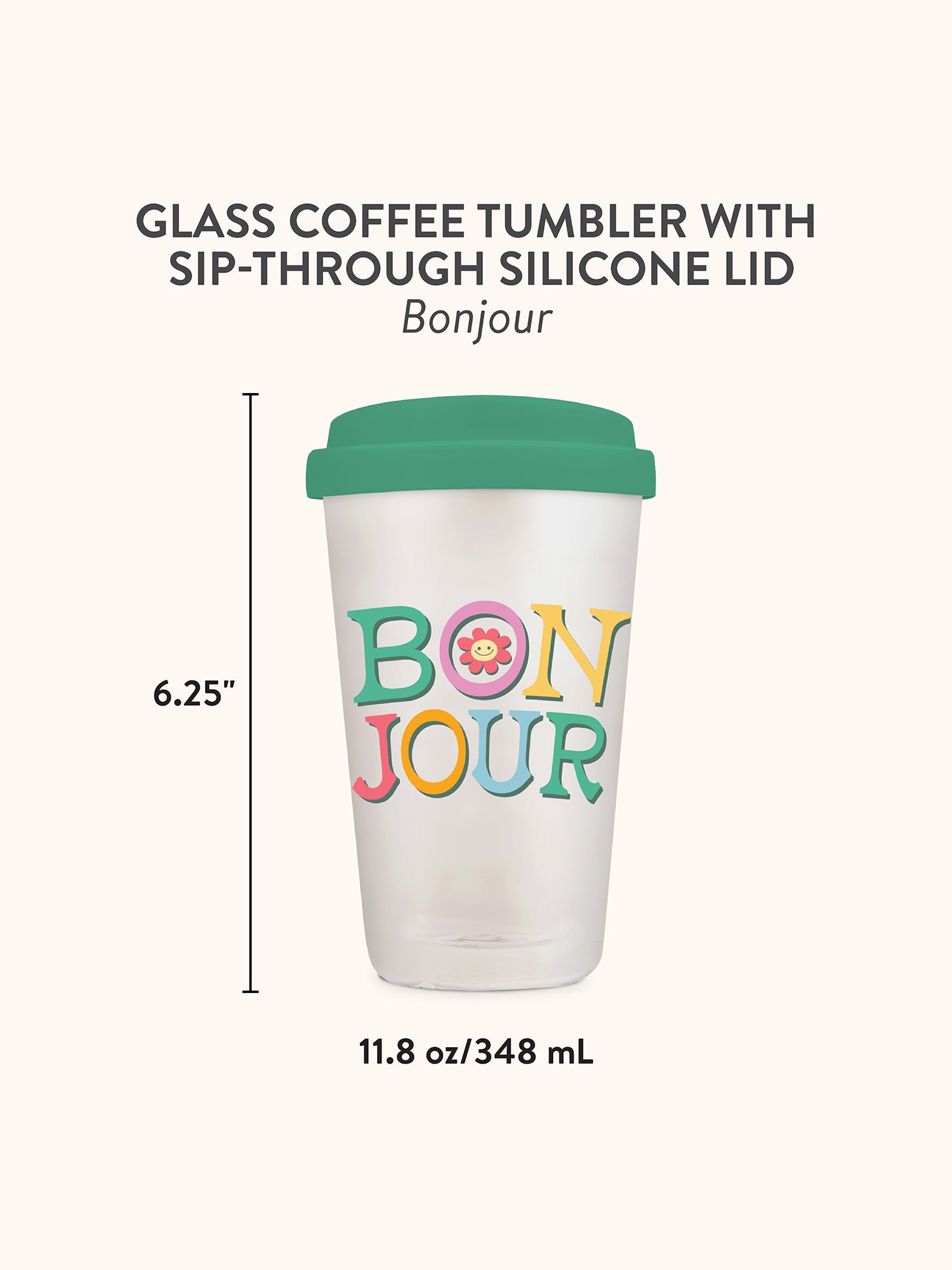 Bonjour Glass Coffee Tumbler - Thumbnail 5
