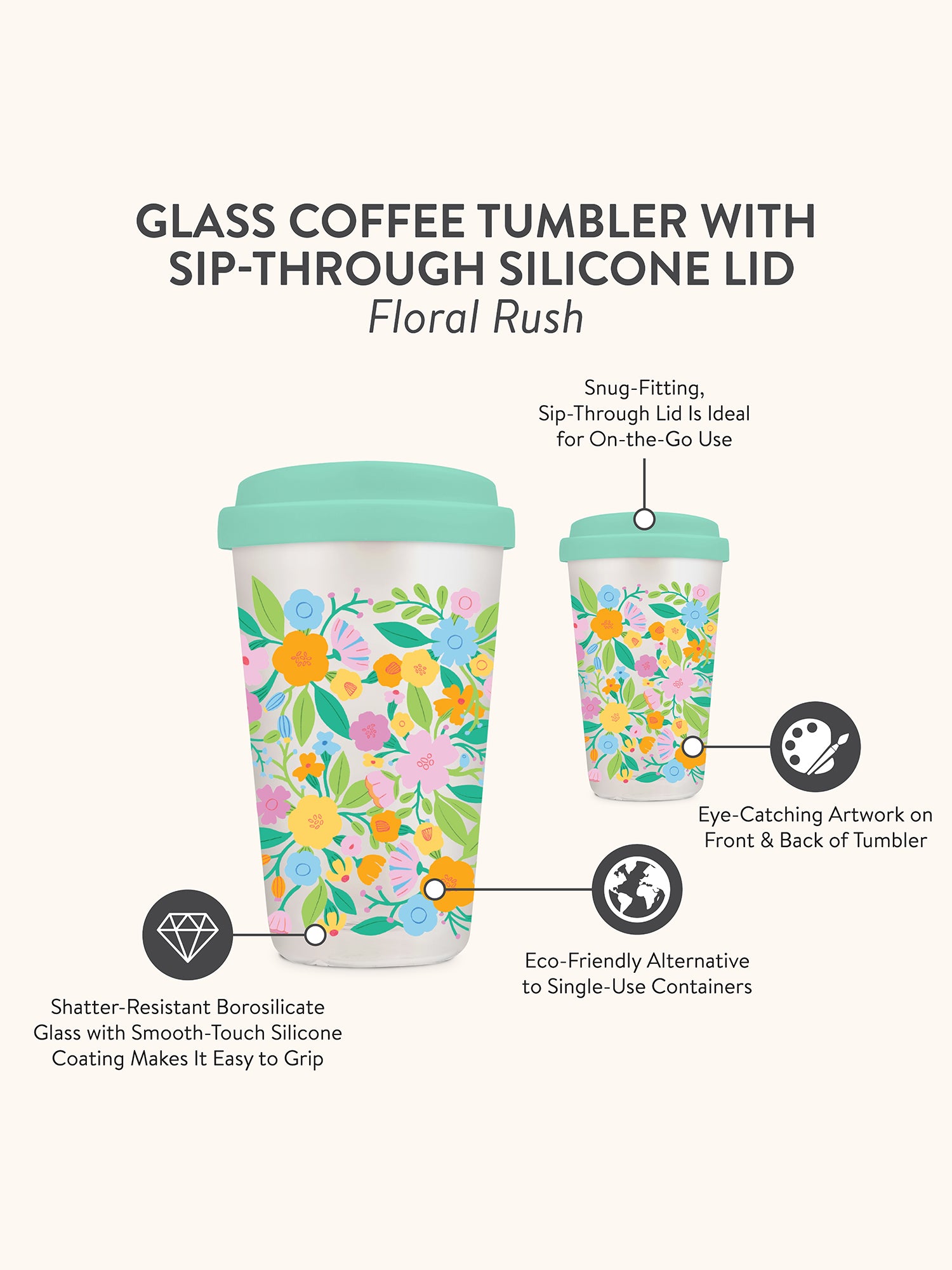 Floral Rush Glass Coffee Tumbler - Thumbnail 3