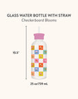 Checkerboard Blooms Glass Water Bottle with Straw