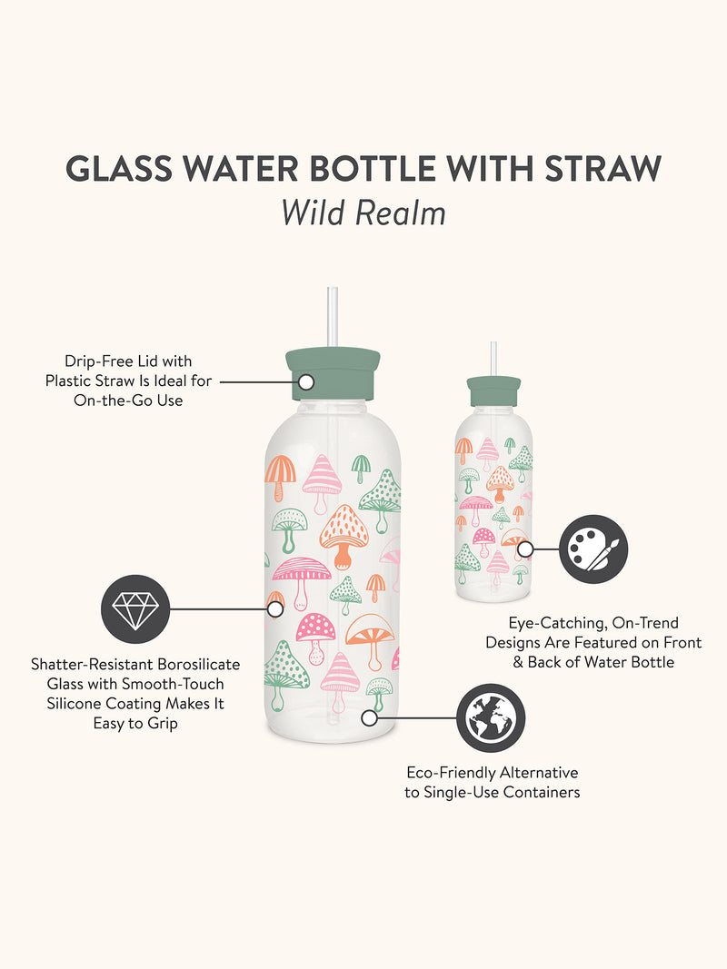 Wild Realm Glass Water Bottle with Straw