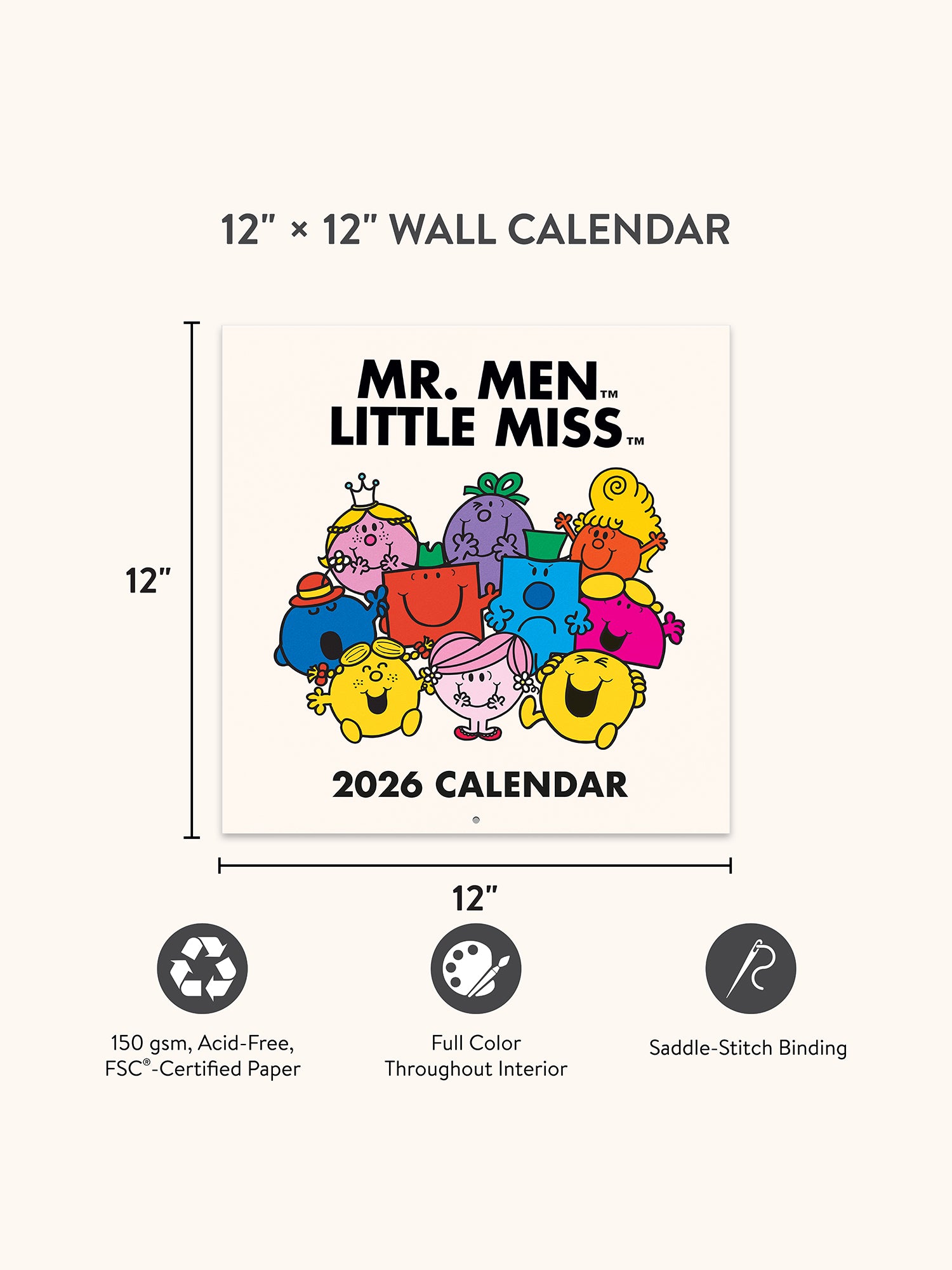 2026 Mr. Men Little Miss 12&quot; x 12&quot; Wall Calendar