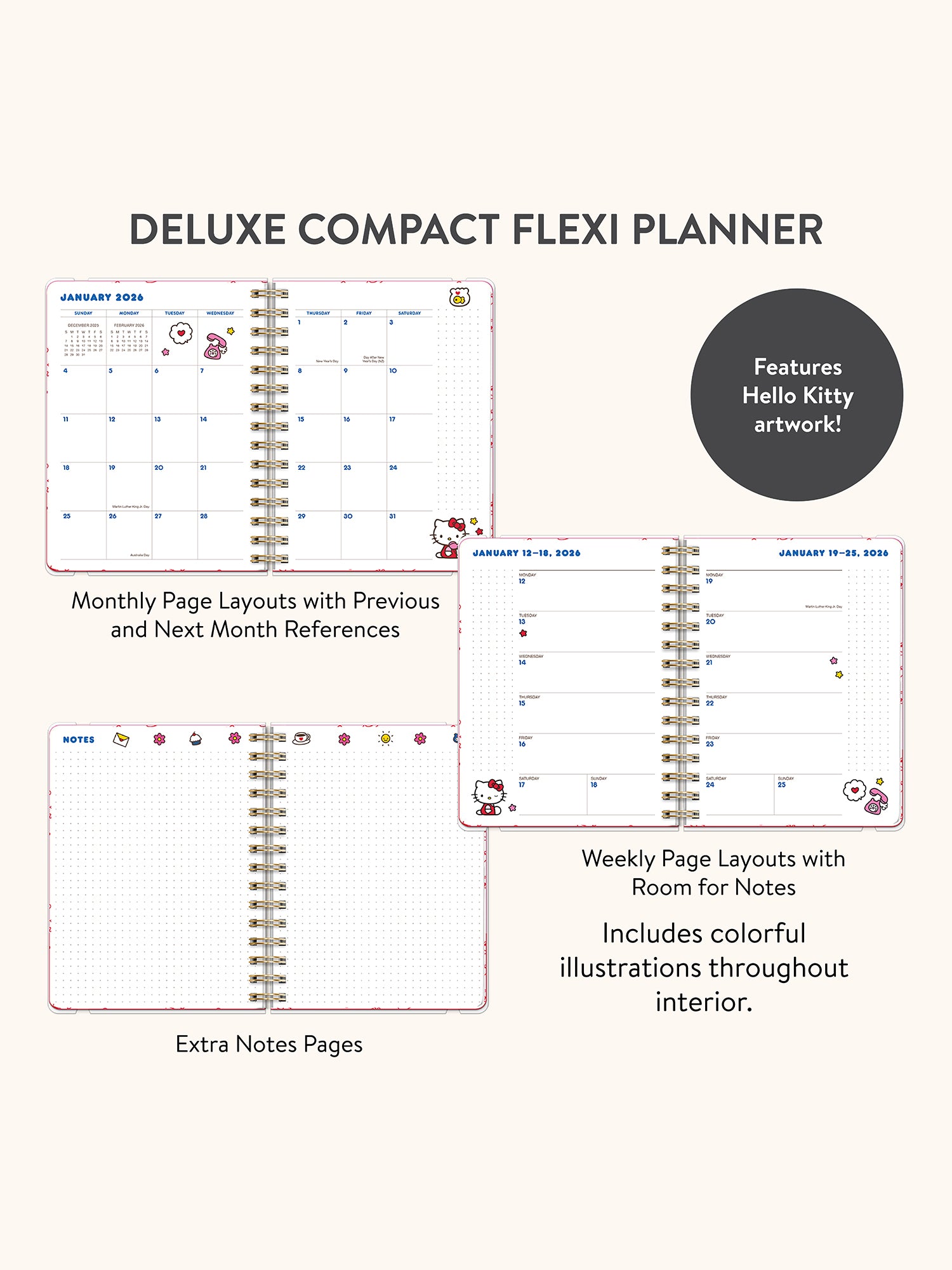 2026 Hello Kitty Playful Pink Deluxe Compact Flexi Planner