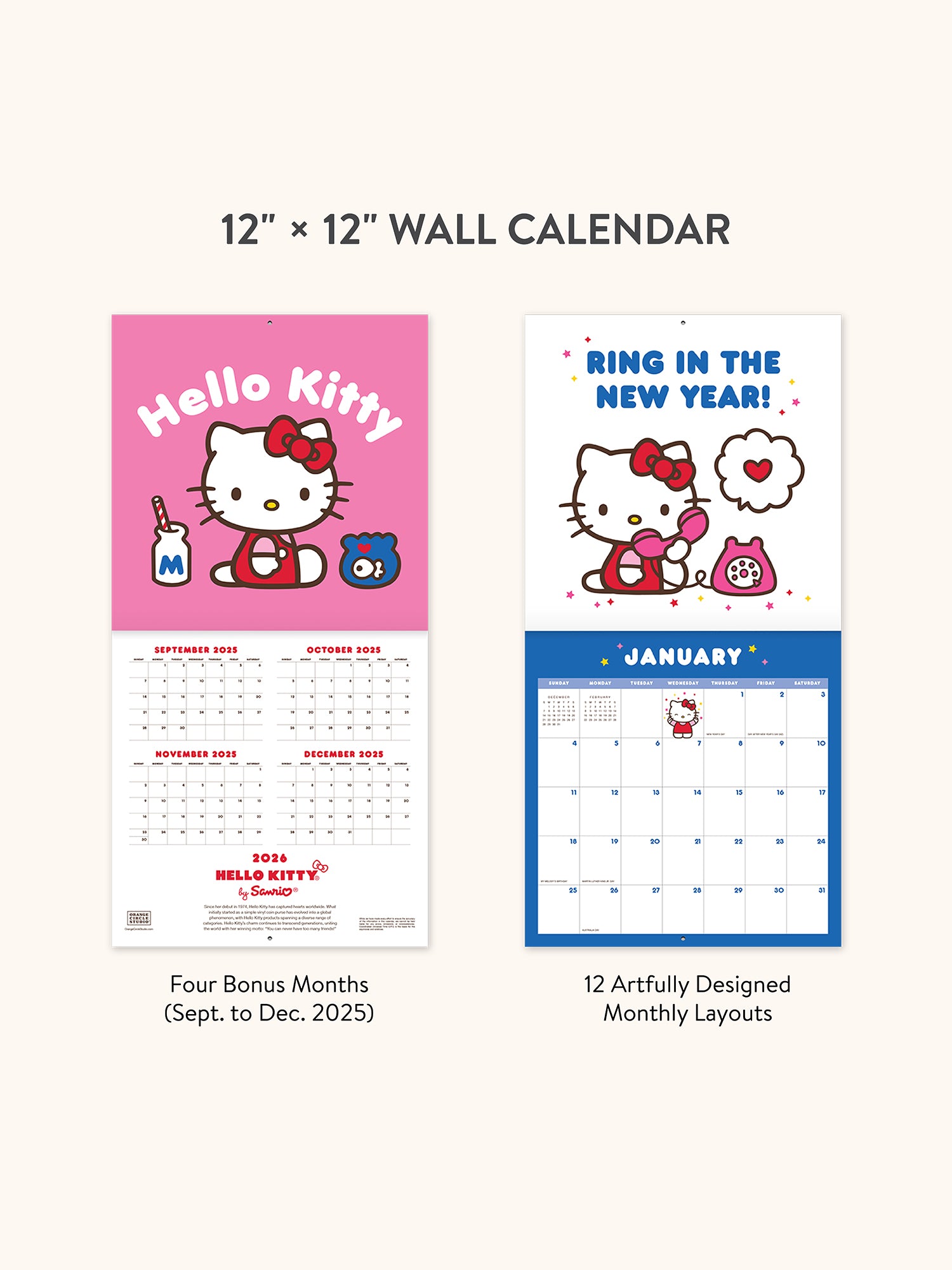 2026 Hello Kitty Playful Pink 12&quot; x 12&quot; Wall Calendar