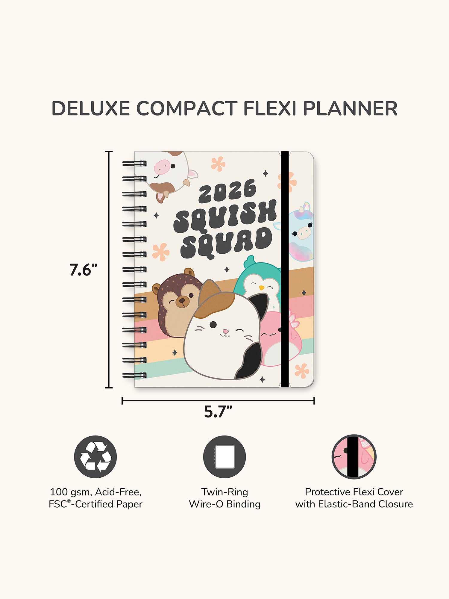 2026 Squishmallows Squish Squad Deluxe Compact Flexi Planner