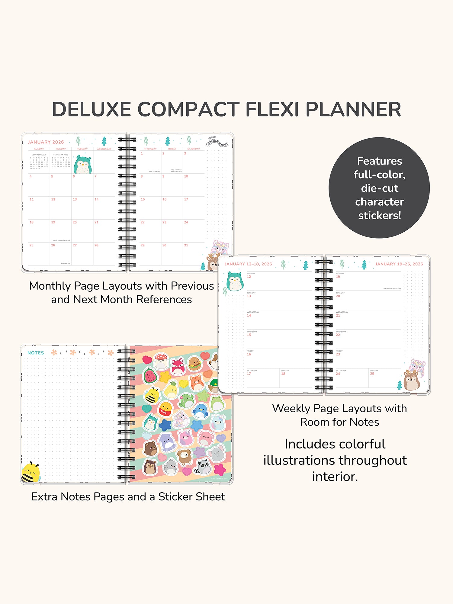 2026 Squishmallows Squish Squad Deluxe Compact Flexi Planner