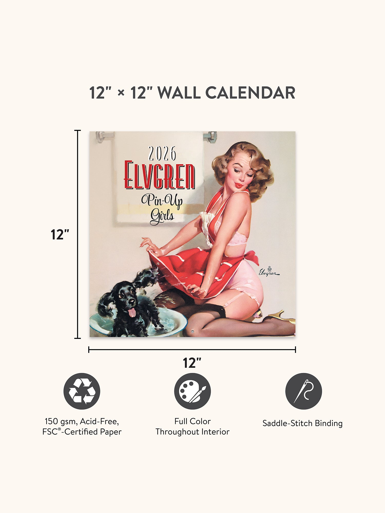 2026 Elvgren: Pin-Up Girls 12&quot; x 12&quot; Wall Calendar