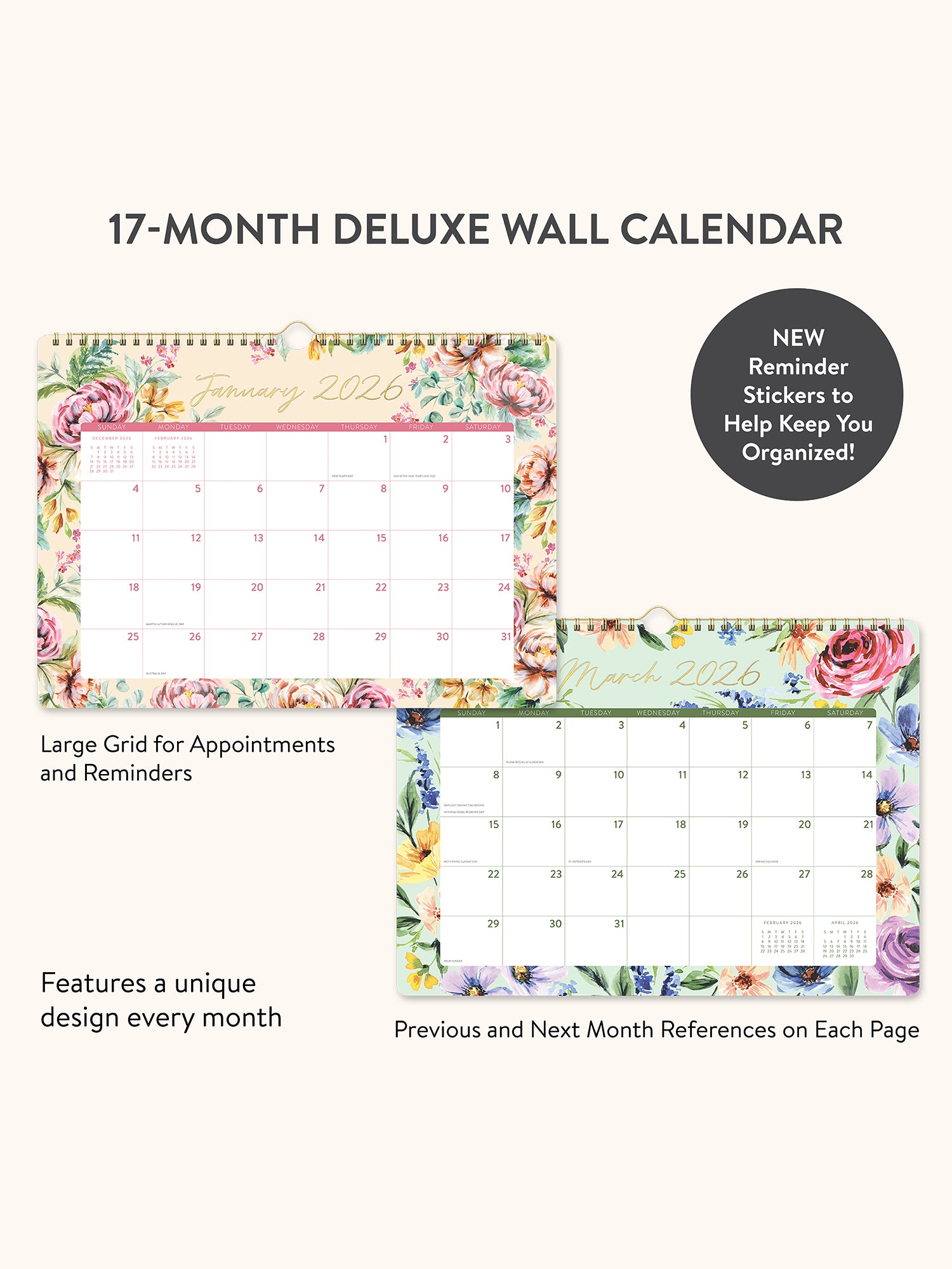 2026 Bella Flora Deluxe Wall Calendar