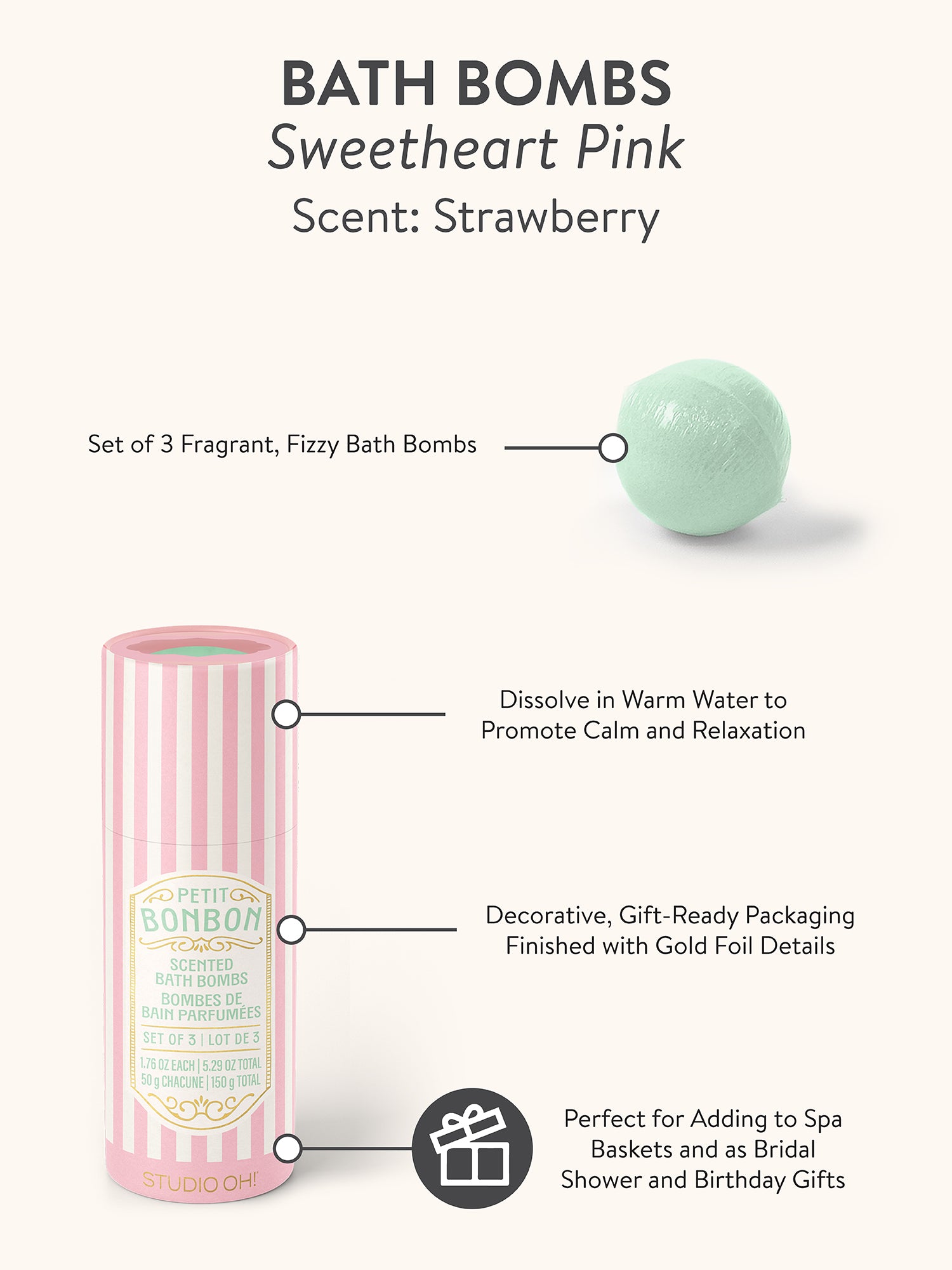 Petit Bon Bon Sweetheart Pink Bath Bombs