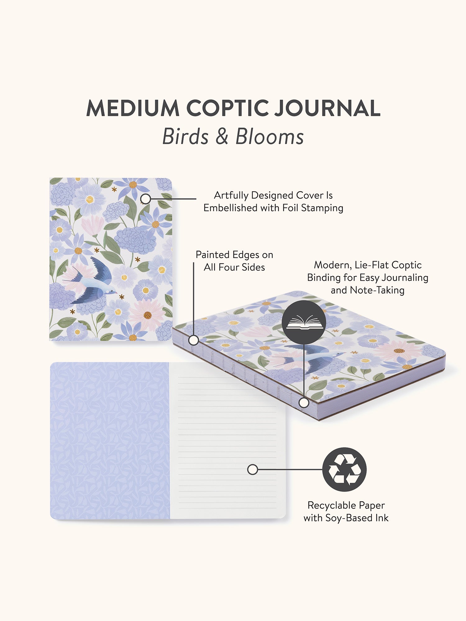 H&O × Geek Field _ Nitriding OD Cover Birds & Blooms Medium Coptic-Bound Journal – Studio Oh!