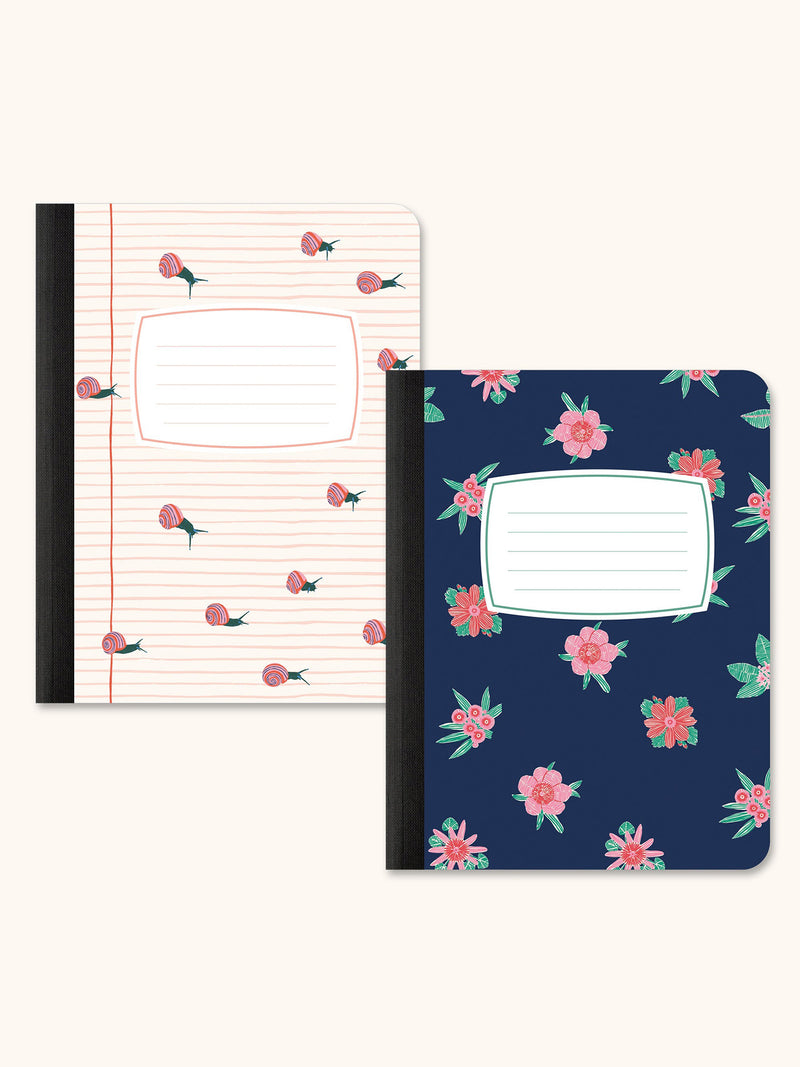 Racing Snails & Stitched Tropicals Composition Book Duo