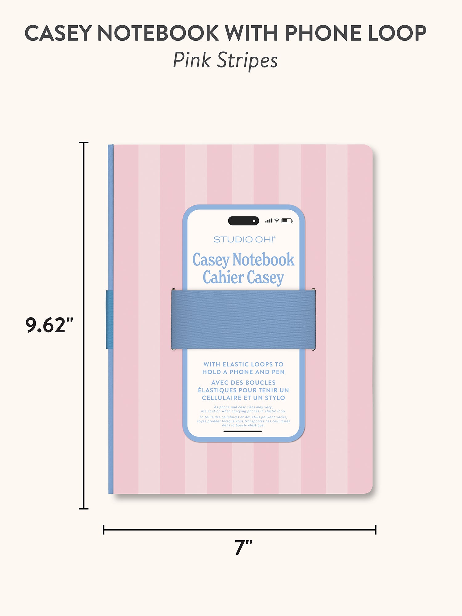 Pink Stripes Casey Notebook with Phone Loop
