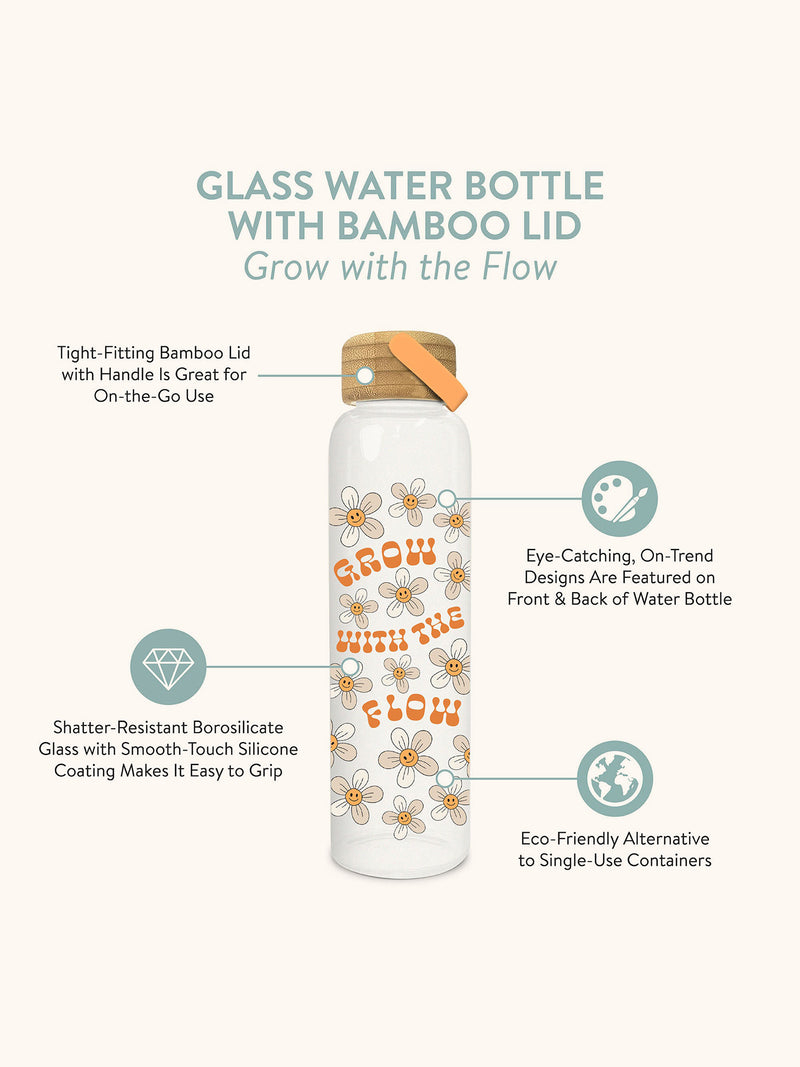 Premium 20 oz White Glass Water Bottle with Bamboo Lid-Matt's