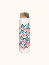 Daisy Maze Glass Water Bottle with Bamboo Lid