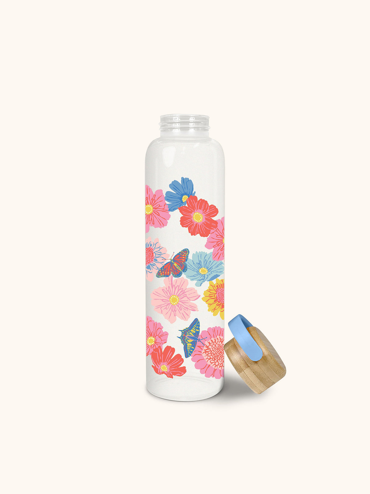 Butterfly Blossoms Glass Water Bottle with Bamboo Lid – Studio Oh!