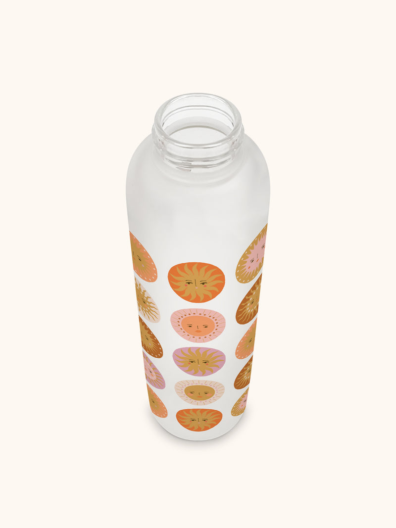 On the Sunny Side Glass Water Bottle with Bamboo Lid