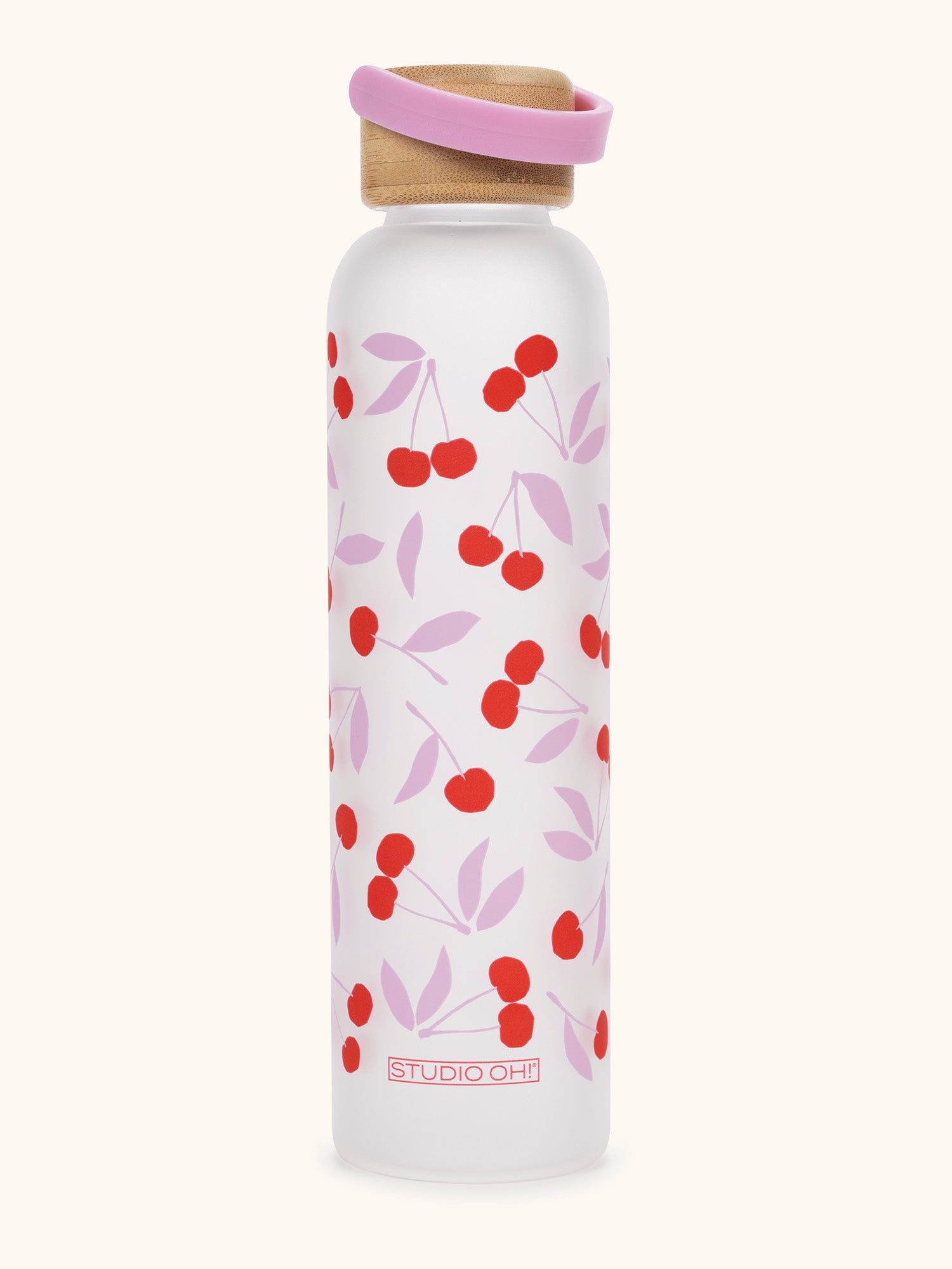 Cherry Sweet Glass Water Bottle with Bamboo Lid