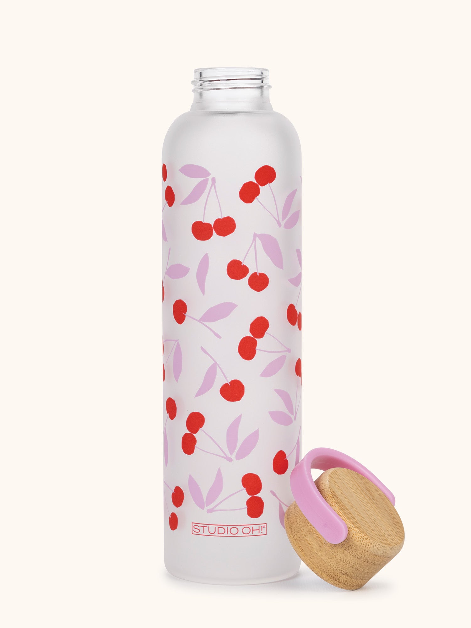 Cherry Sweet Glass Water Bottle with Bamboo Lid