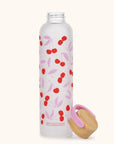 Cherry Sweet Glass Water Bottle with Bamboo Lid