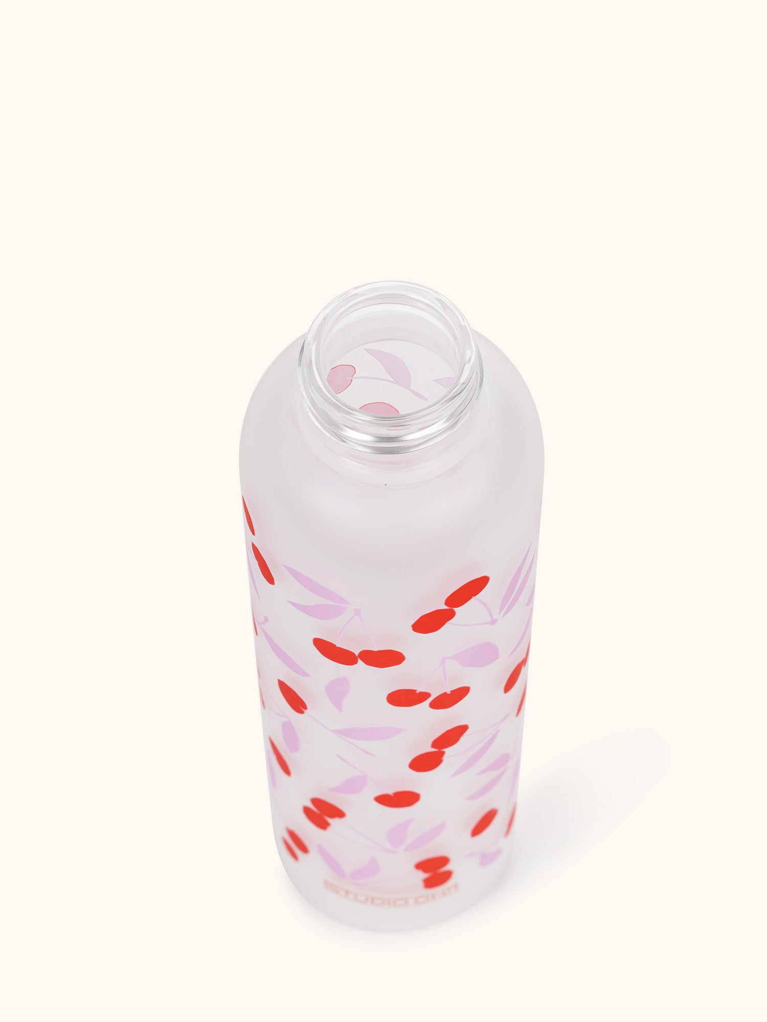 Cherry Sweet Glass Water Bottle with Bamboo Lid