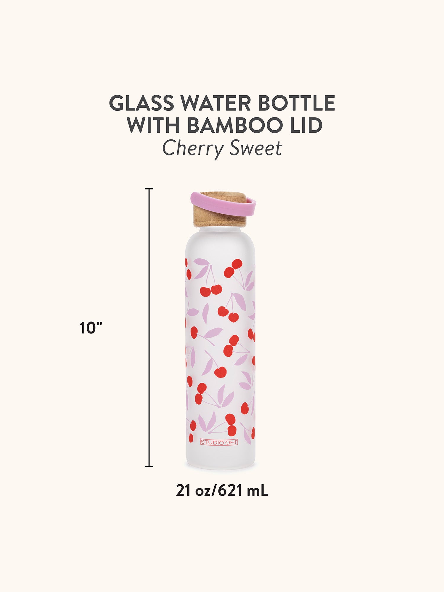 Cherry Sweet Glass Water Bottle with Bamboo Lid