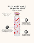 Cherry Sweet Glass Water Bottle with Bamboo Lid