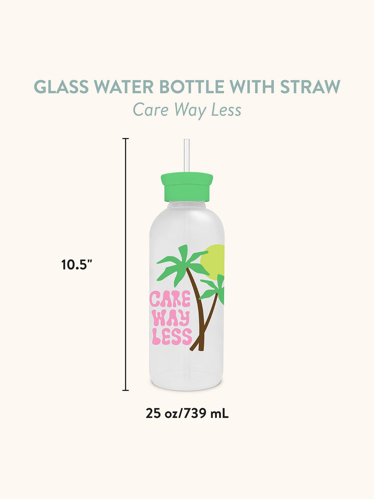 Studio Oh - Care Way Less Glass Water Bottle with Straw