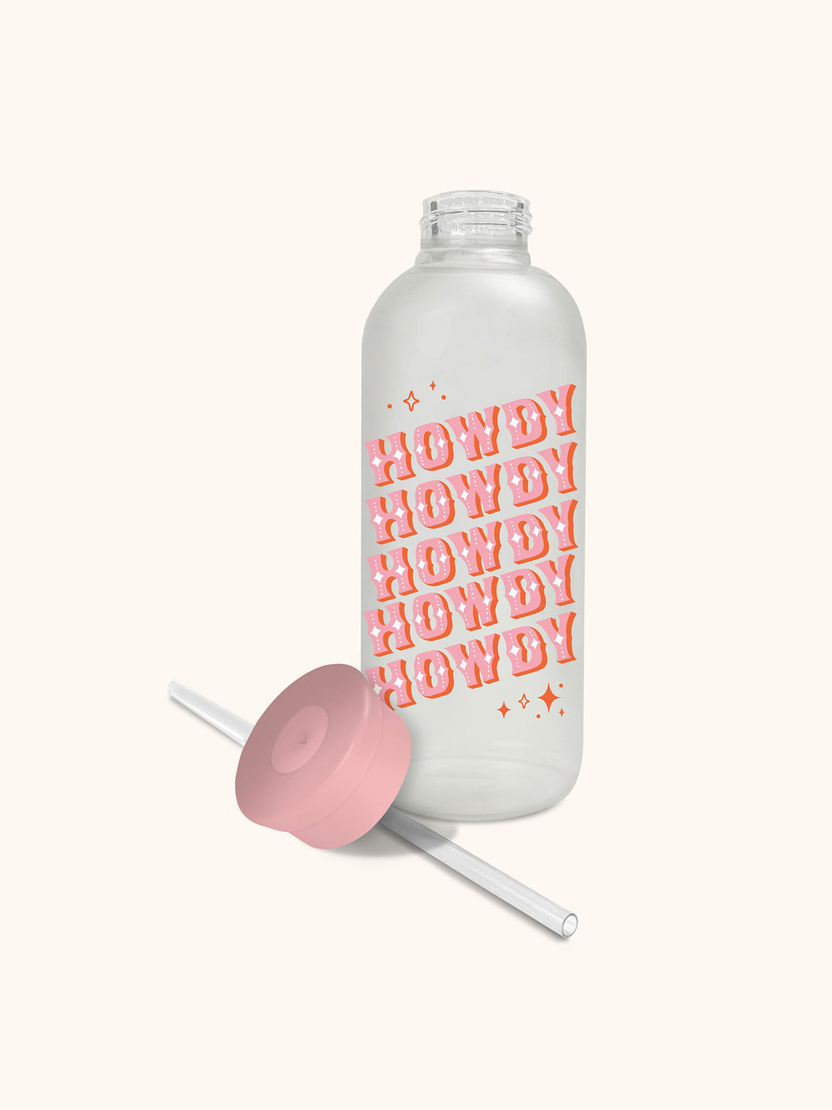 Howdy Partner Glass Water Bottle with Straw