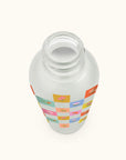 Checkerboard Blooms Glass Water Bottle with Straw