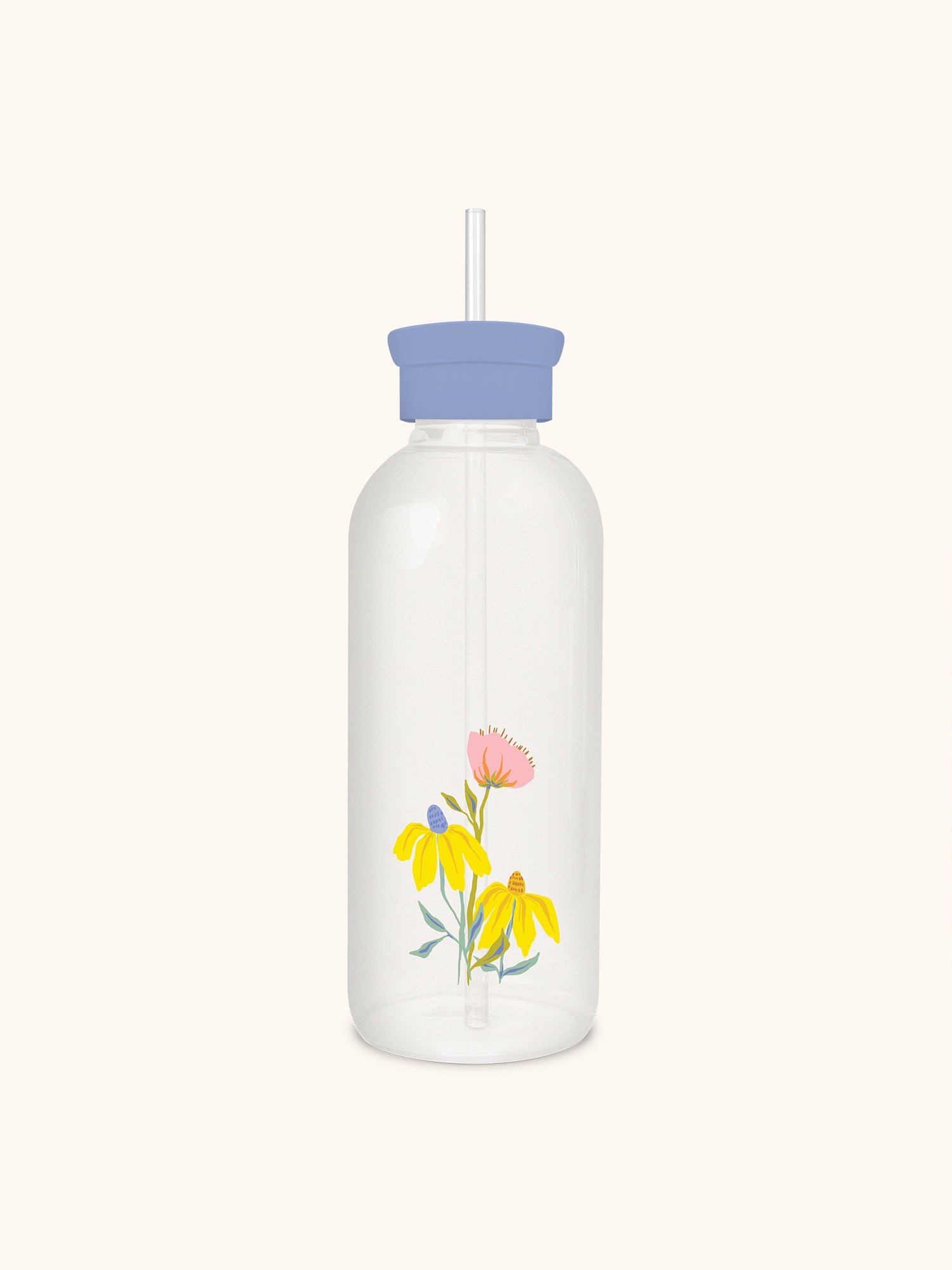 Springtime Blooms Glass Water Bottle with Straw