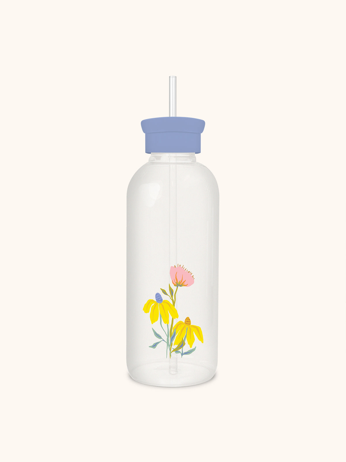 Spring Time Blooms Glass Water Bottle with Straw