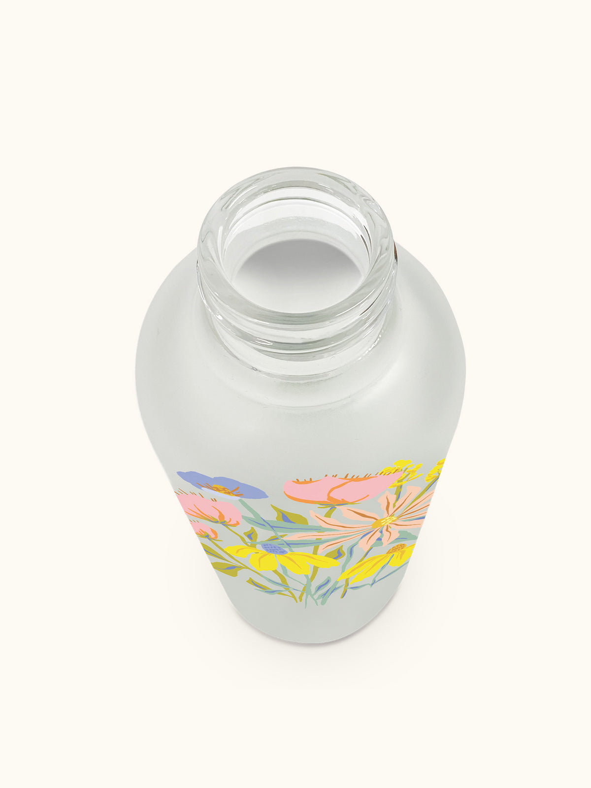 Spring Time Blooms Glass Water Bottle with Straw