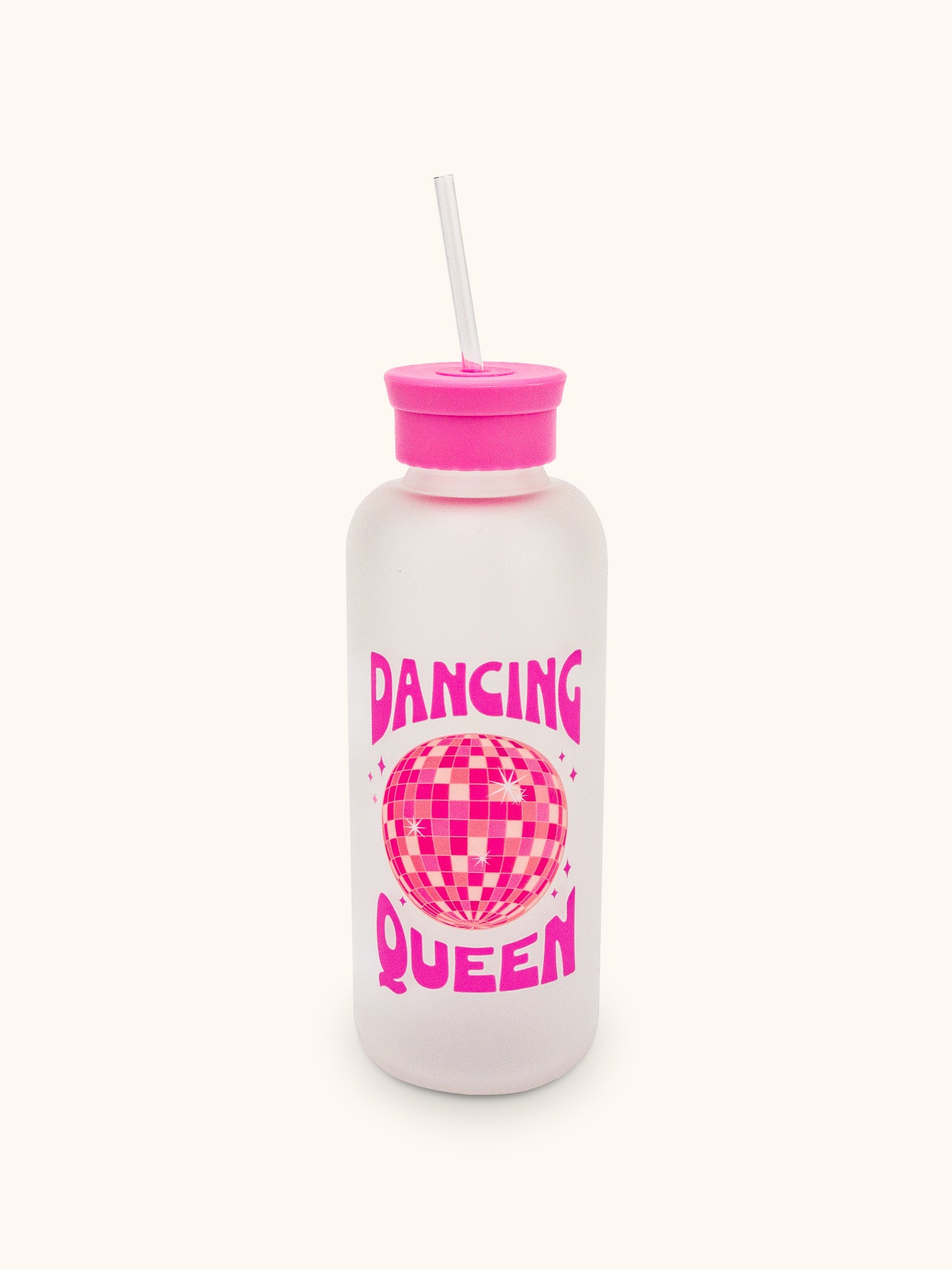 Dancing Queen Glass Water Bottle with Straw