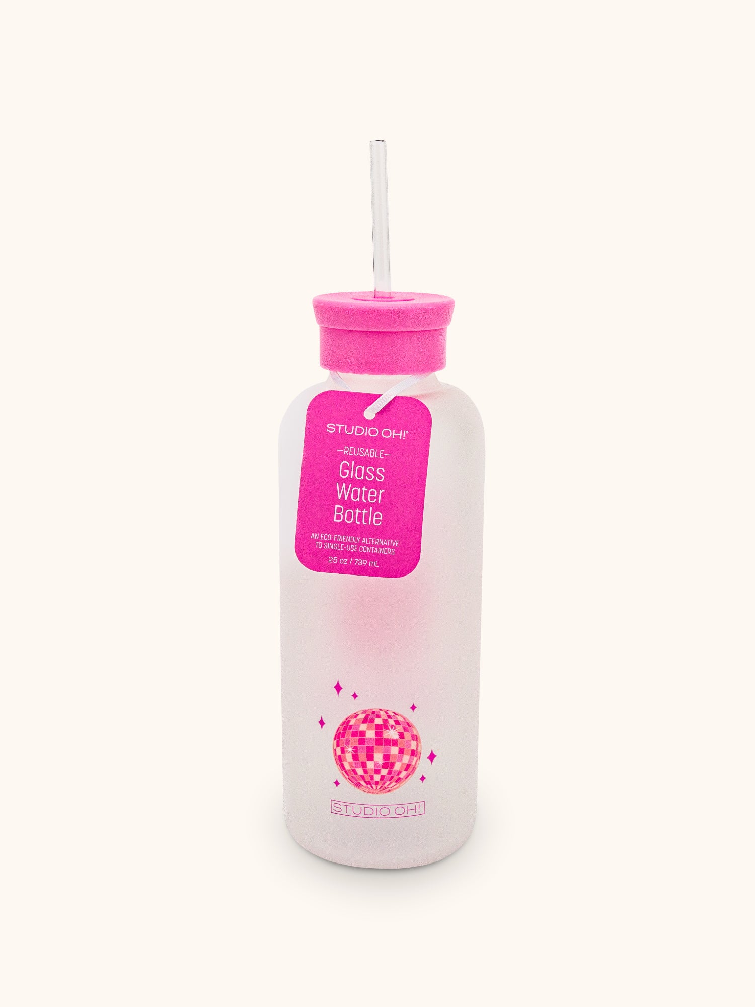 Dancing Queen Glass Water Bottle with Straw