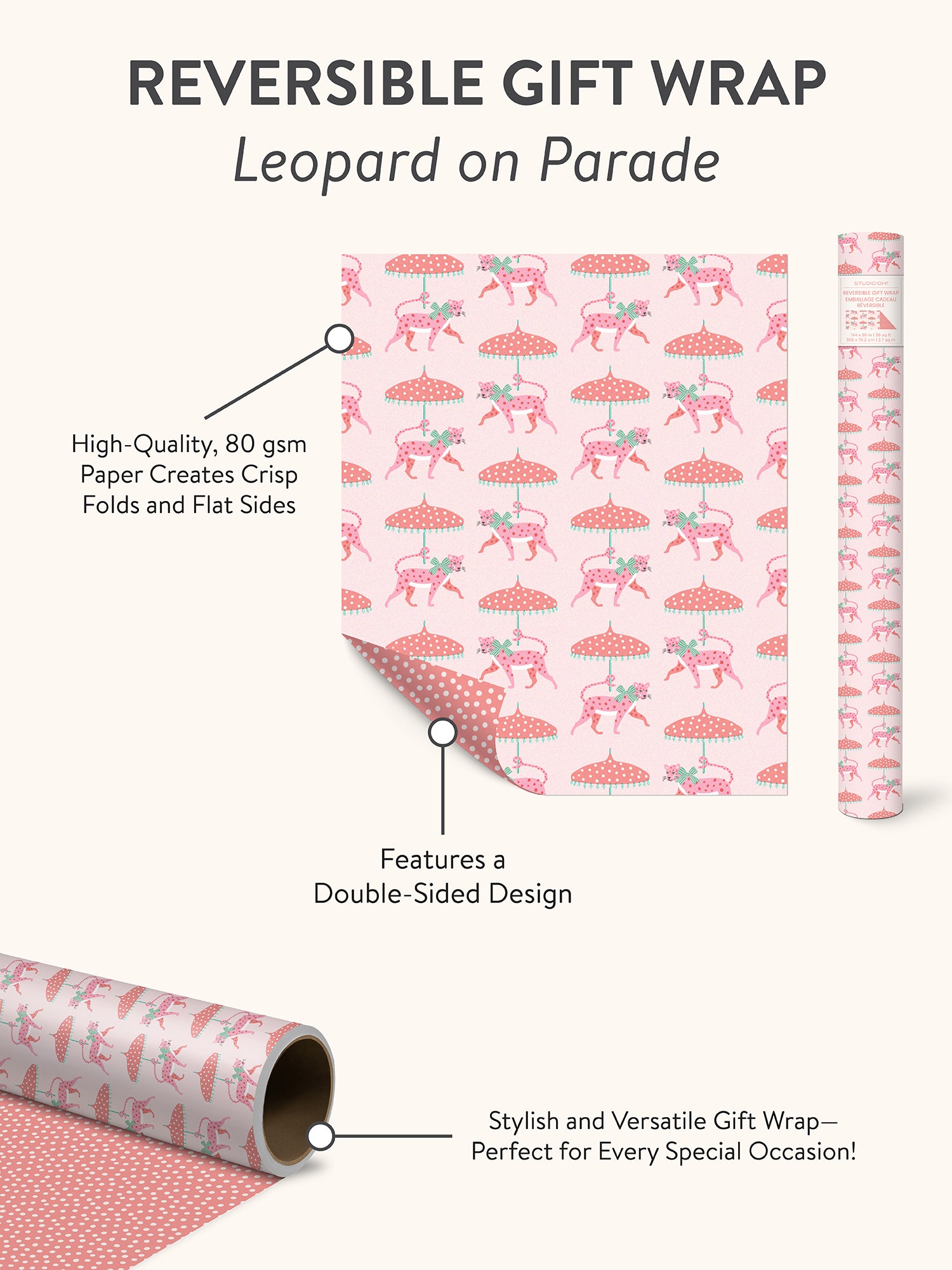 Leopard on Parade  Reversible Gift Wrap