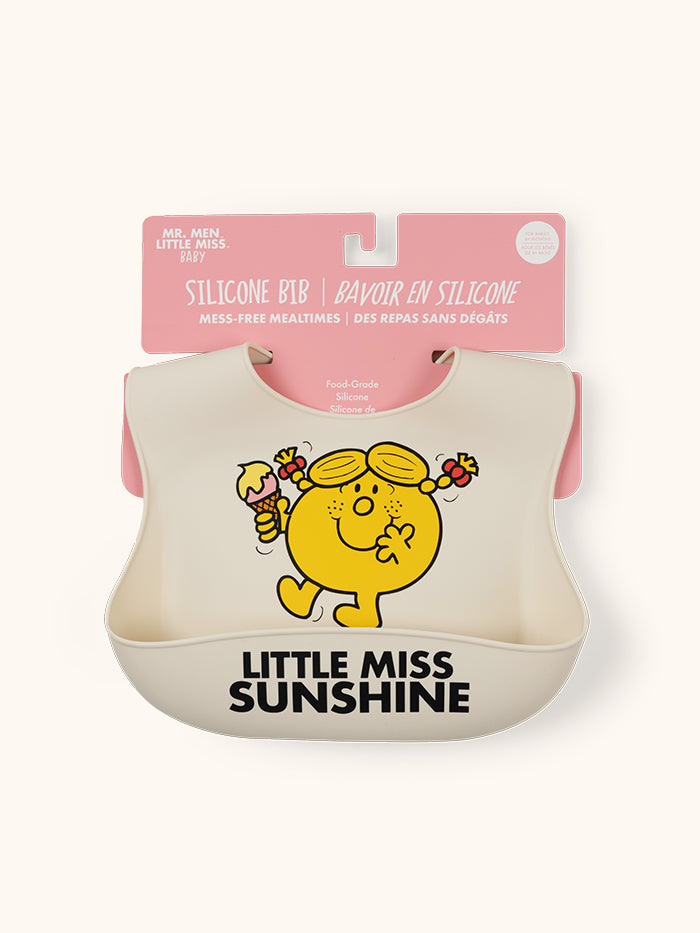 Little Miss Sunshine silicone bib attached to tag