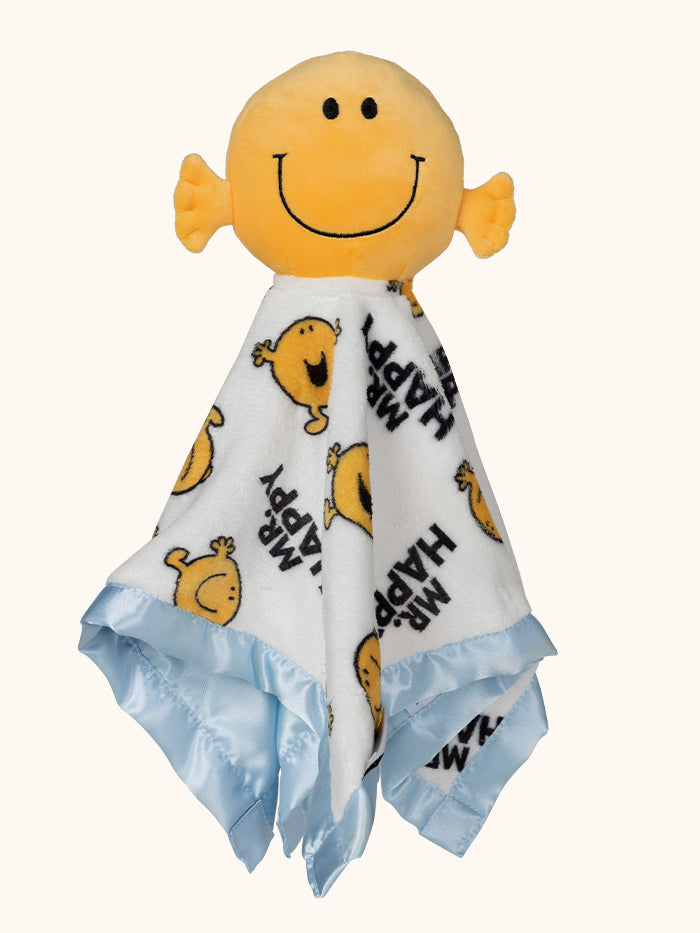 Mr. Happy security blanket flat lat with mr. happy plush on top