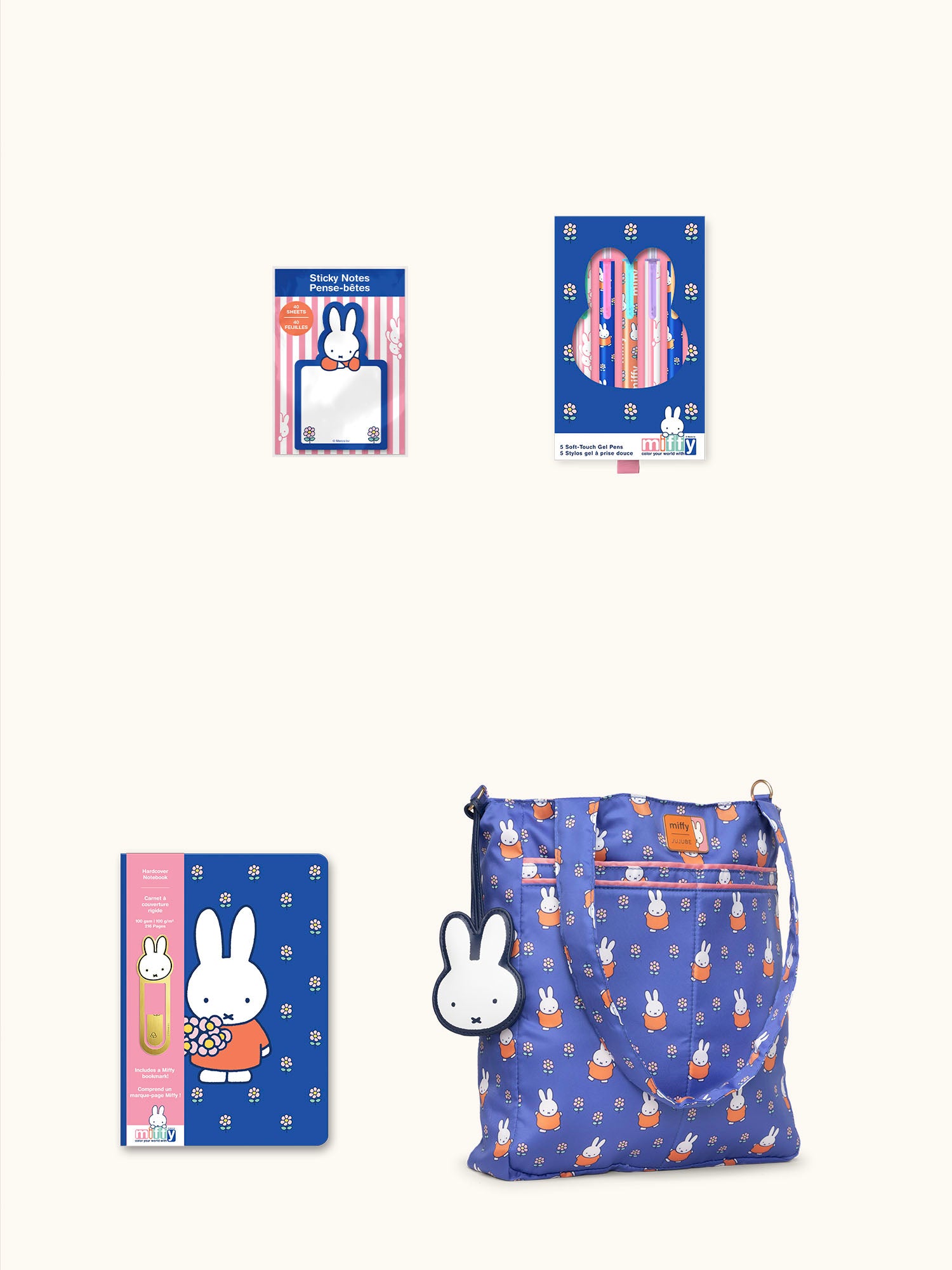 JuJuBe x Studio Oh Miffy Flower Fields Back-to-Campus Bundle - Be Light Tote Bag + Hardcover Notebook + Gel Pen Set + Sticky Notes